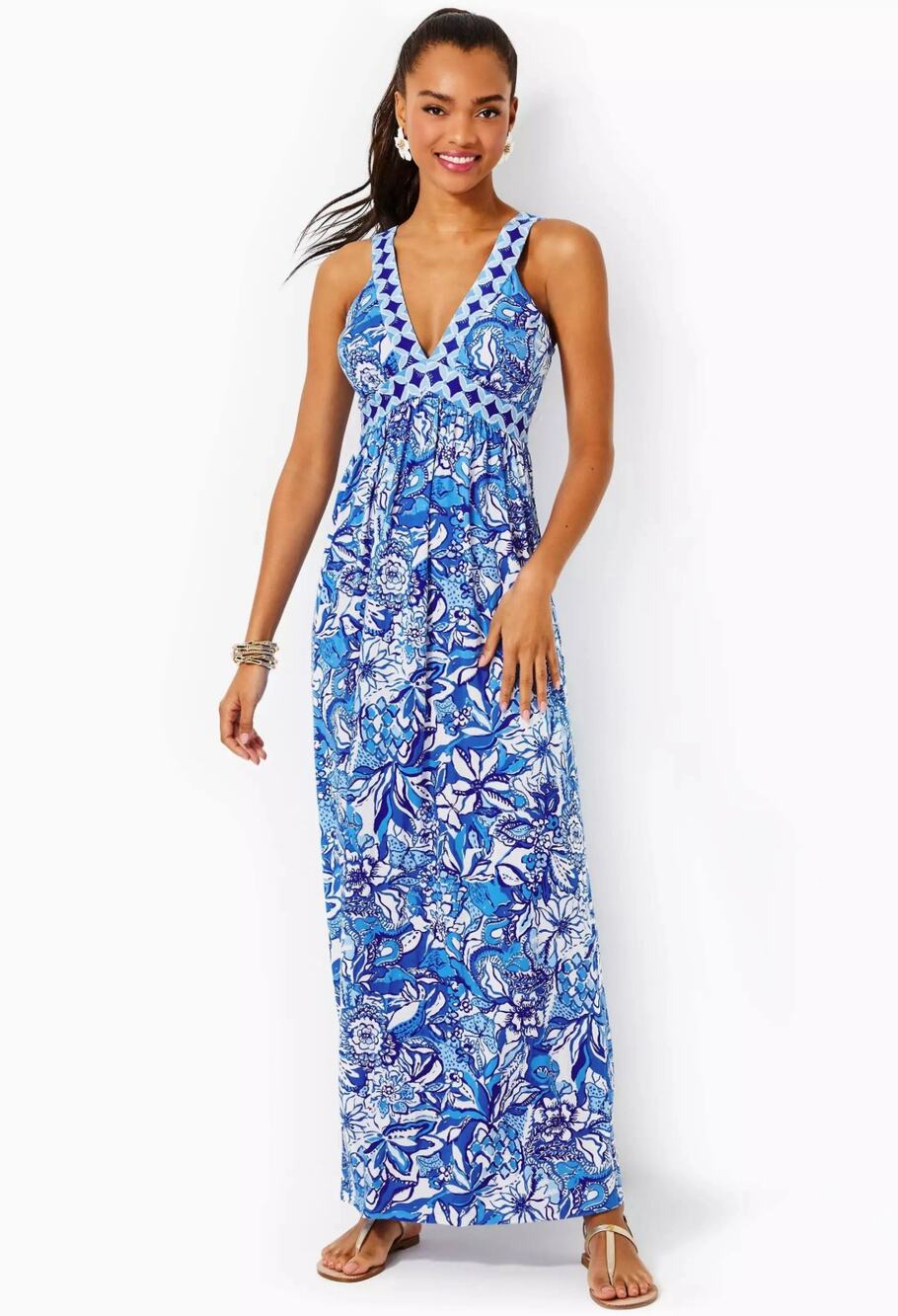 Lilly Pulitzer Serena Maxi Dress Size 8 Deep V-Neckline Sleeveless
